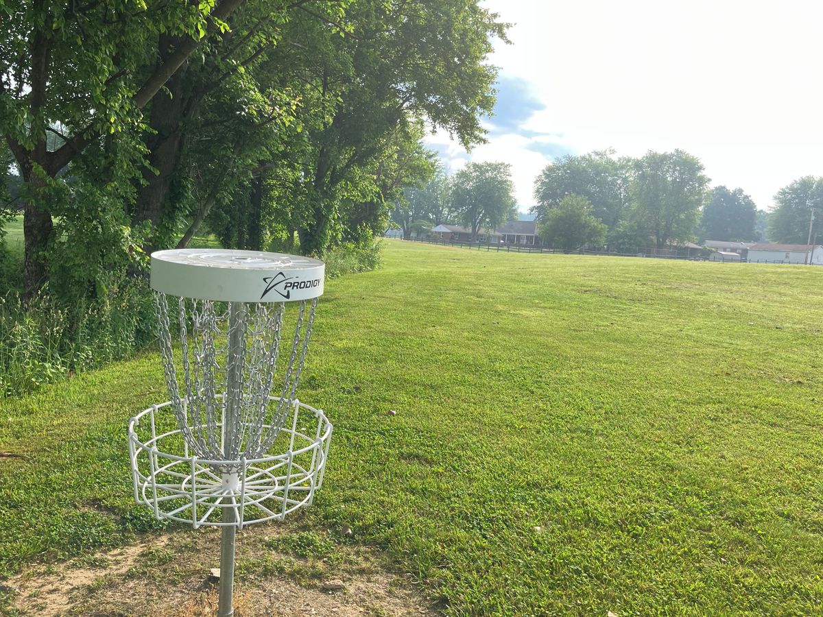 Hole 6 basket looking towards the tee box.
