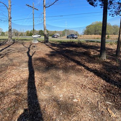 Netting behind hole 1’s green to protect the road