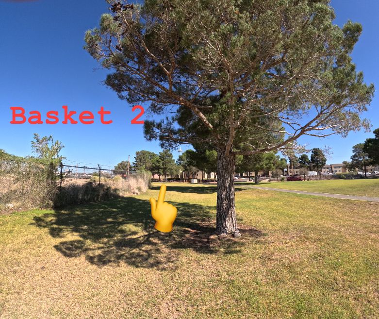 Basket 2. OB on pathway to the side and behind.