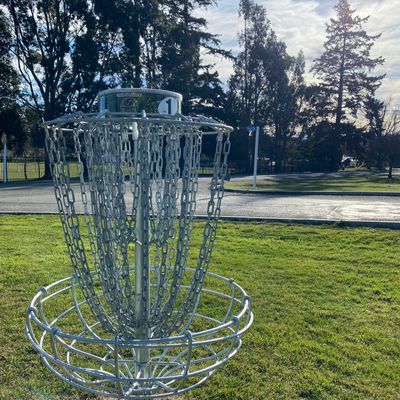 Hole 1 basket in the sun