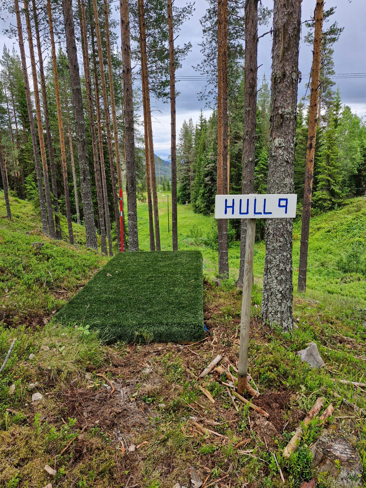 Hull 9. Her skal det hugges ett tre, men pga vind er ikke dette gjort enda.