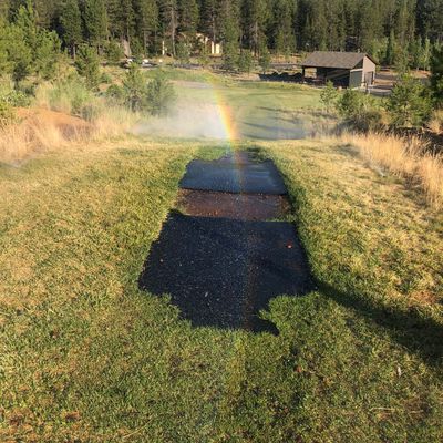 Hole 2, sprinklers were on here, 250ft downhill
