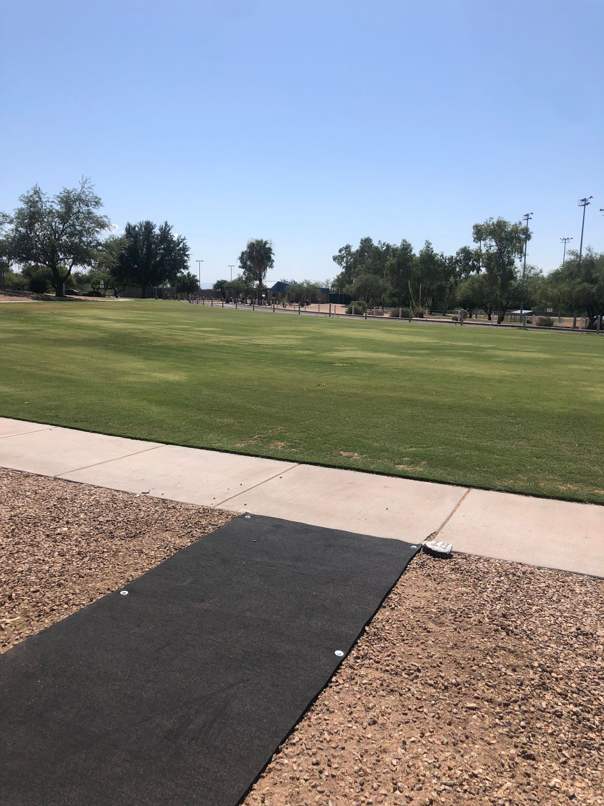 Hole 18: Throwing west to basket by main pavillion.