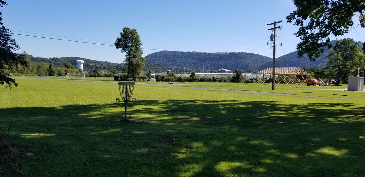 View from basket near trees toward the other basket.
