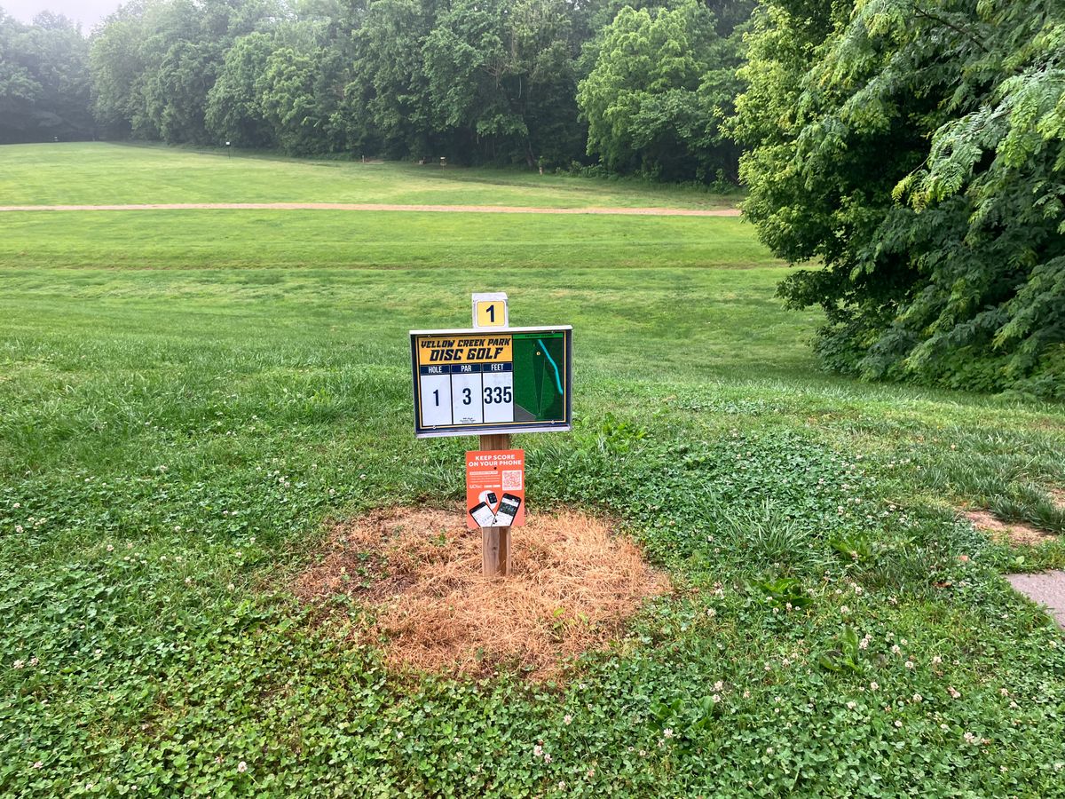 Hole 1 335 tuck next to the creek under a tree.