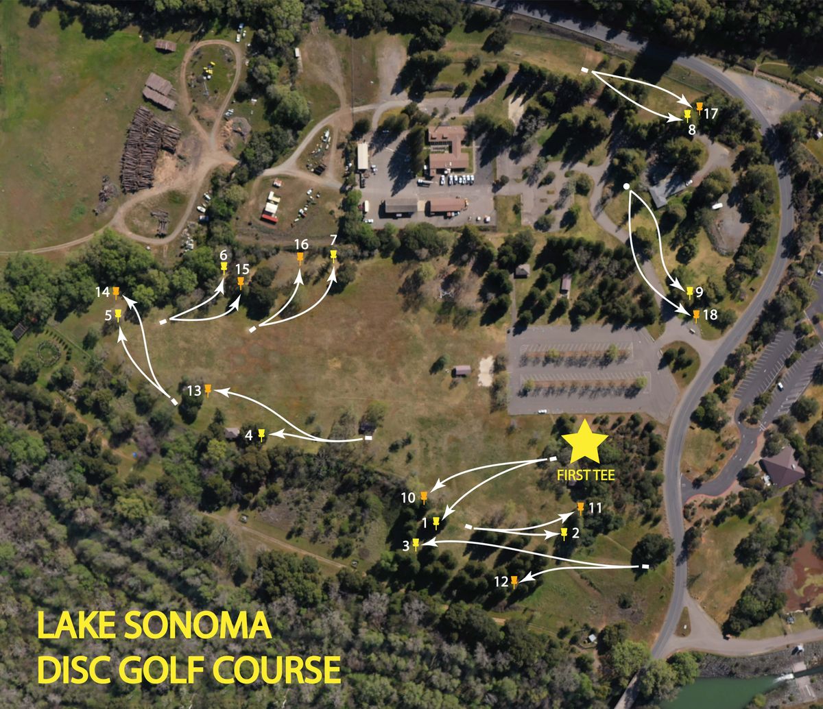 Old map; old layout; see pictures for tee sign images; new map on the way; follow current Udisc layouts.