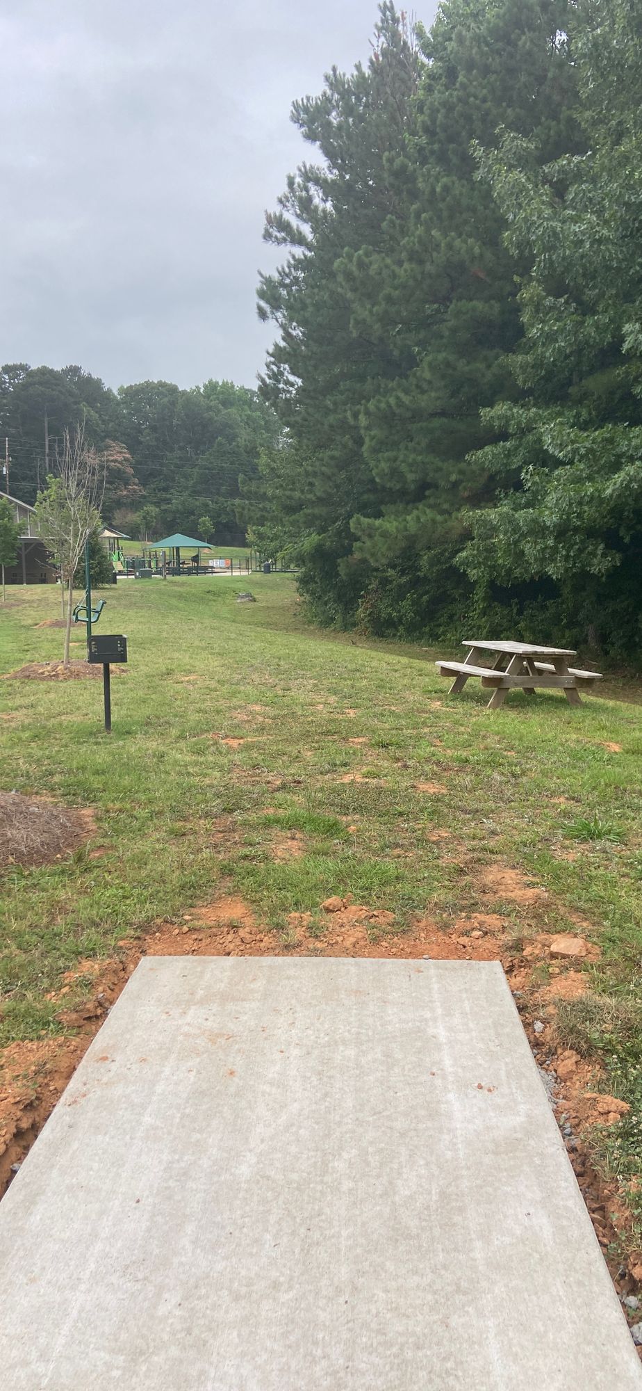 Hole 7 tee pad which now plays as a dog leg right par 4 about 300 feet away.  OB on left and long!