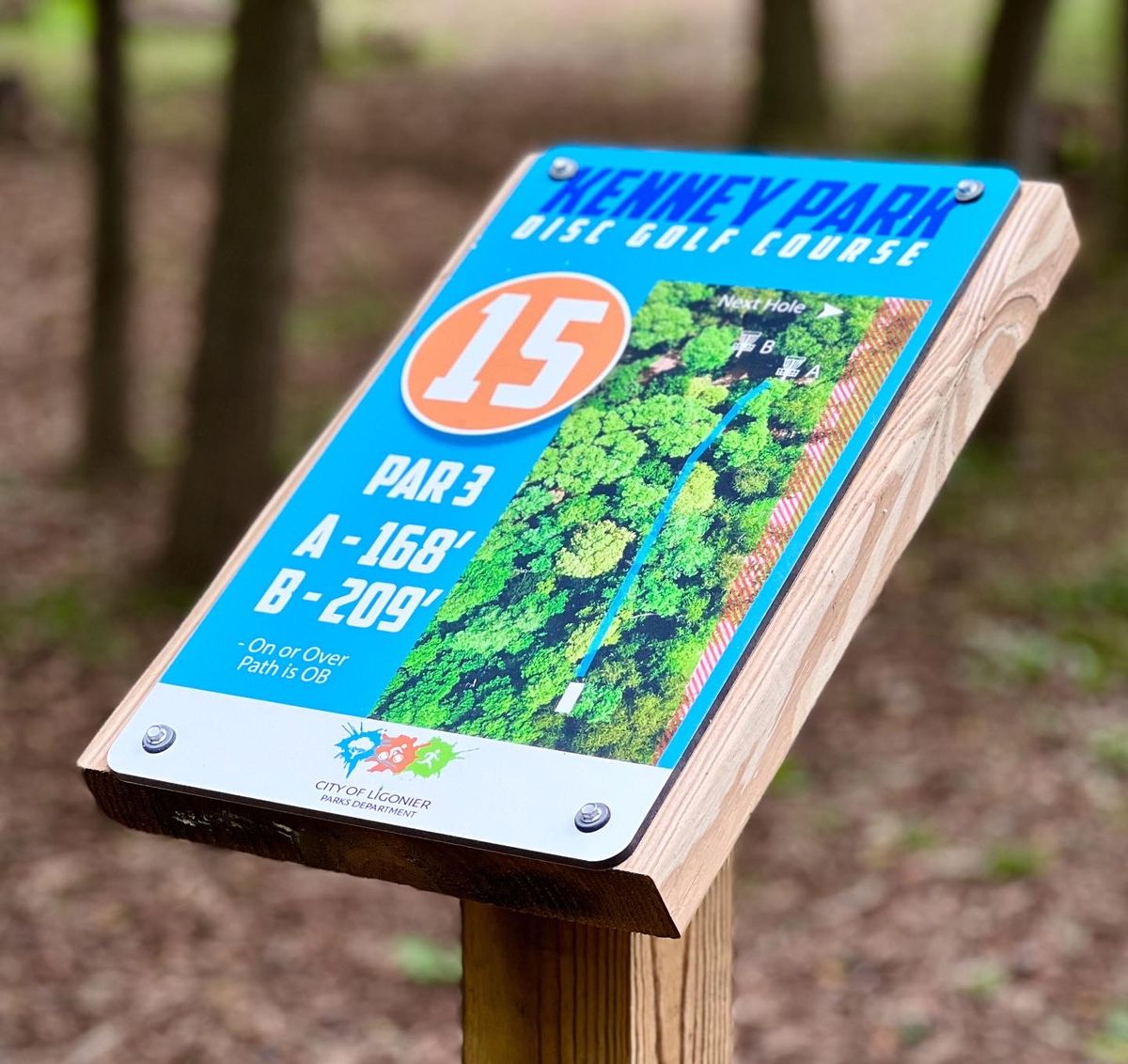 Hole 15 sign showing A and B positions.