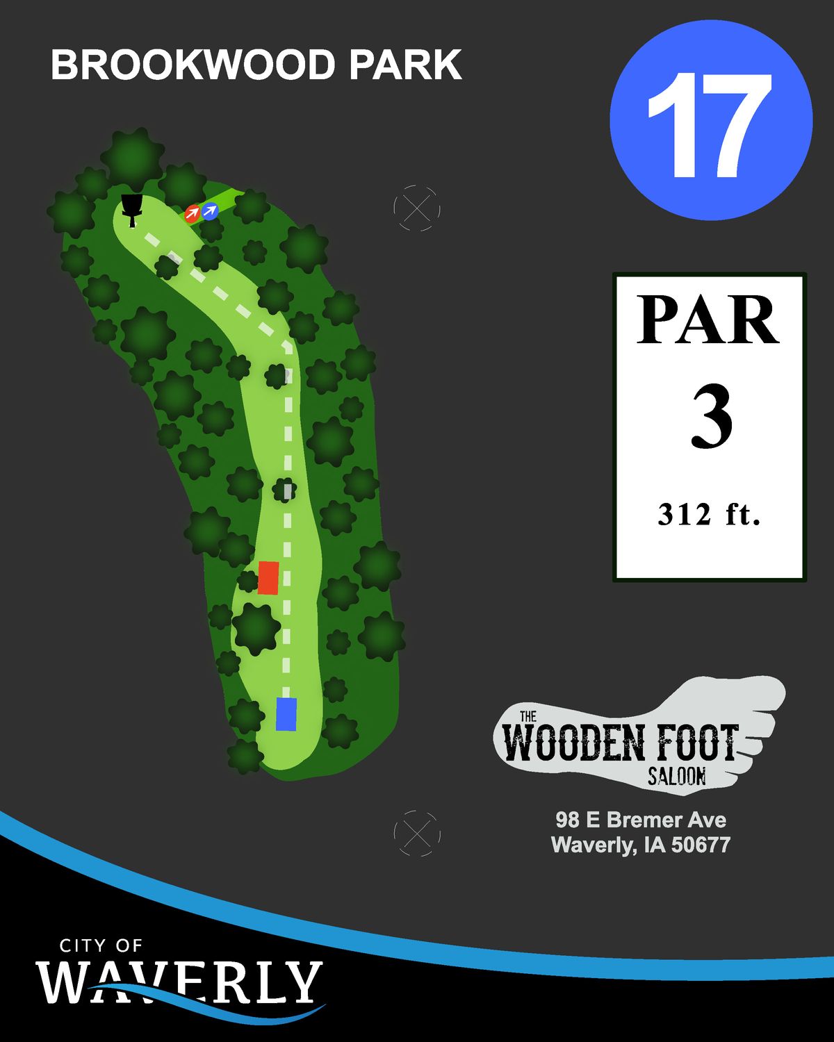 Hole 17 blue teepad sign