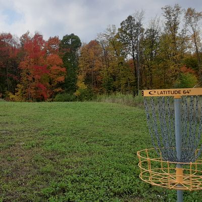 Looking back toward tee pad 8 from basket.