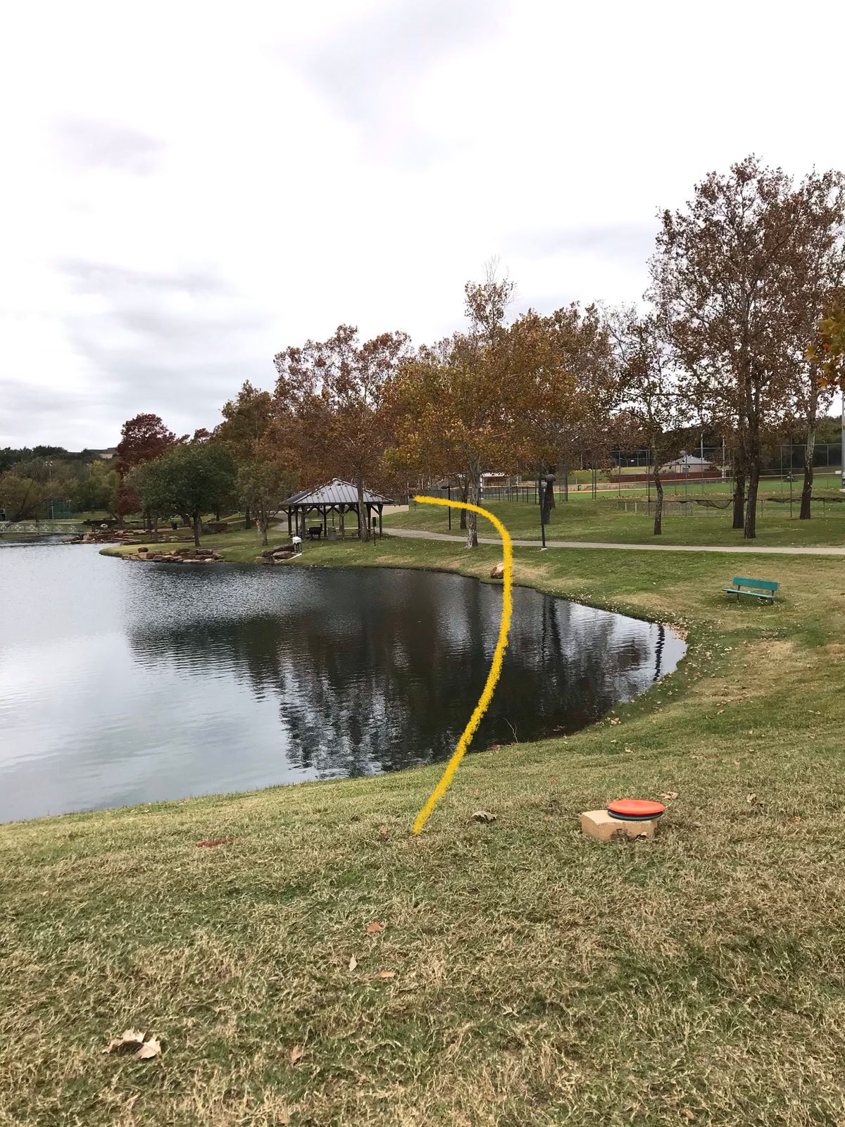 #18 over the corner of the lake to #9 basket.