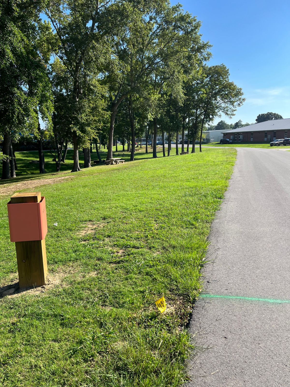 Hole 2:: OB on or across road. In the creek. That’s a school on the right btw.