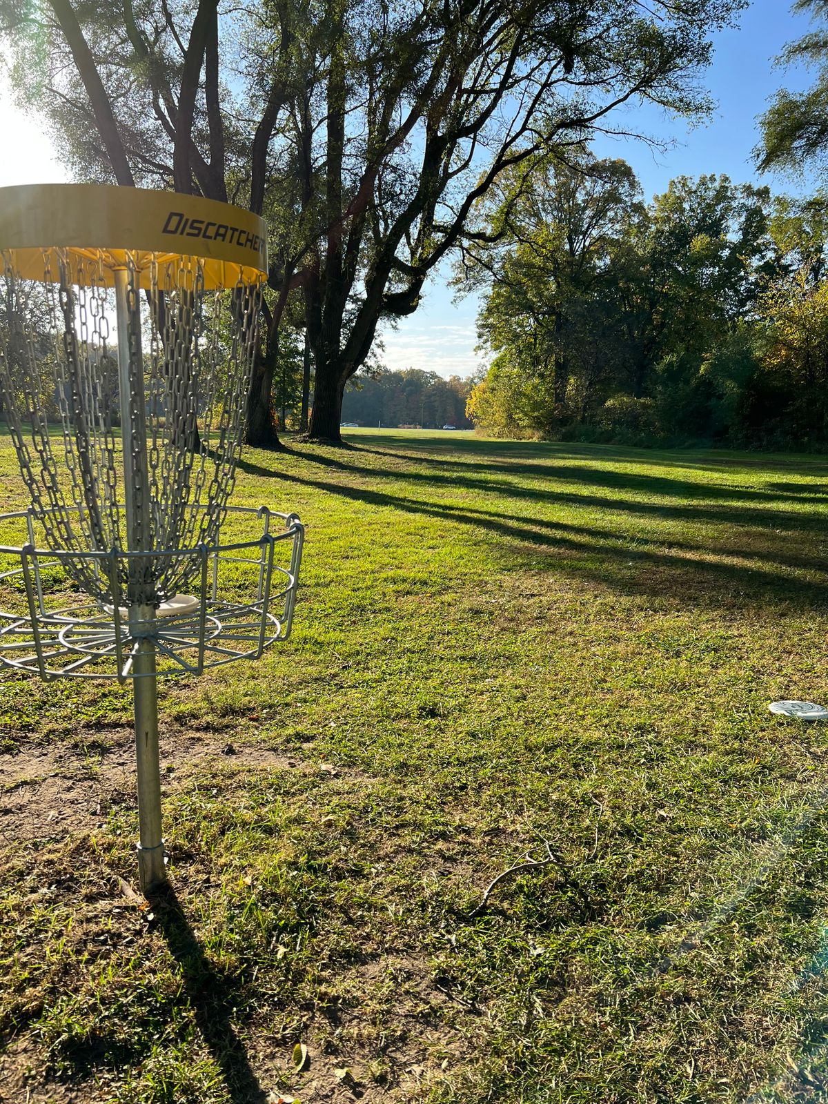 Hole 1 - view back toward fairway/tee from basket