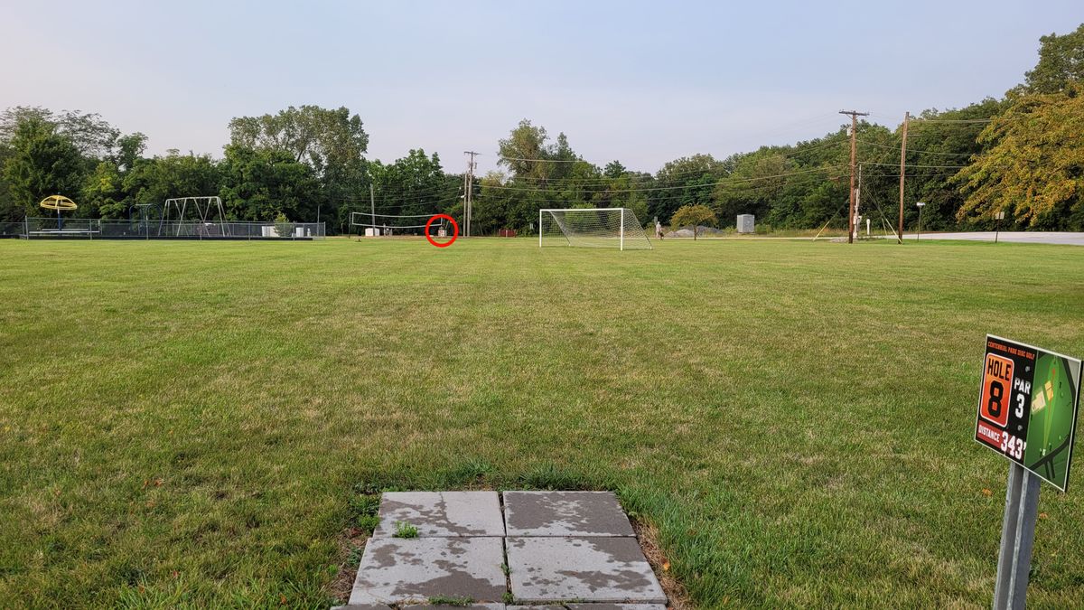 Hole 8 - OB: Inside fenced area, inside volleyball court, on/over road.