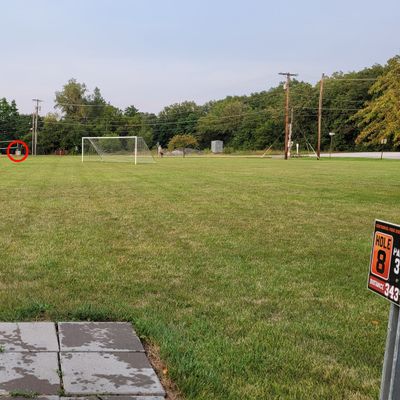 Hole 8 - OB: Inside fenced area, inside volleyball court, on/over road.