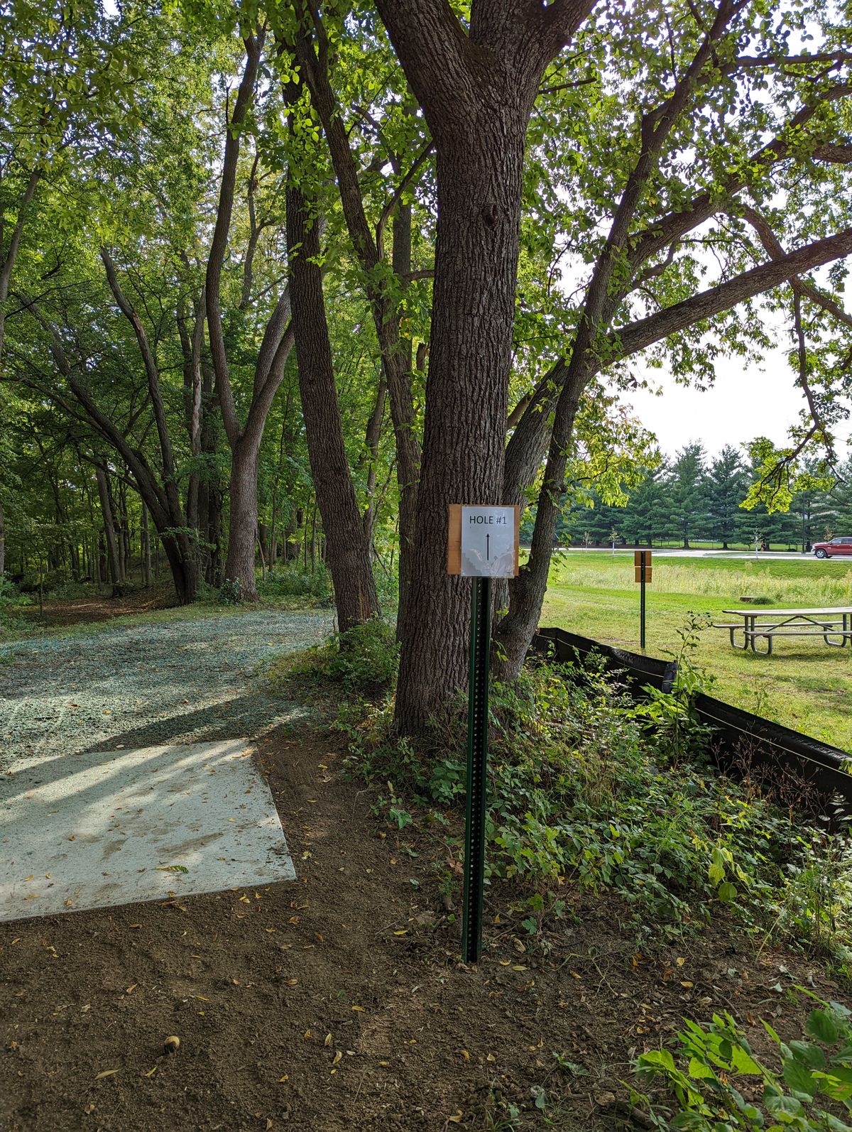 #1 tee pad (parking lot just off to right)