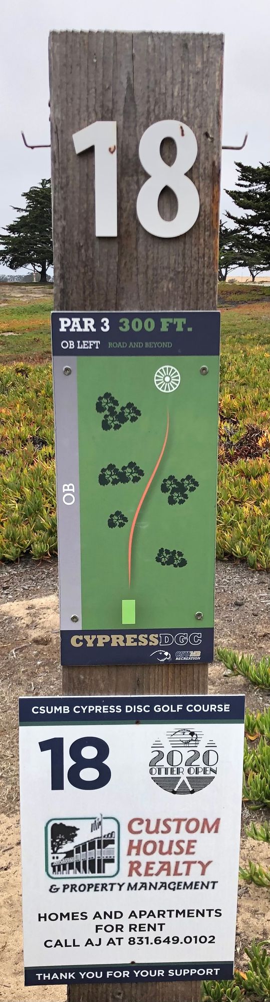 Hole 18's tee sign.