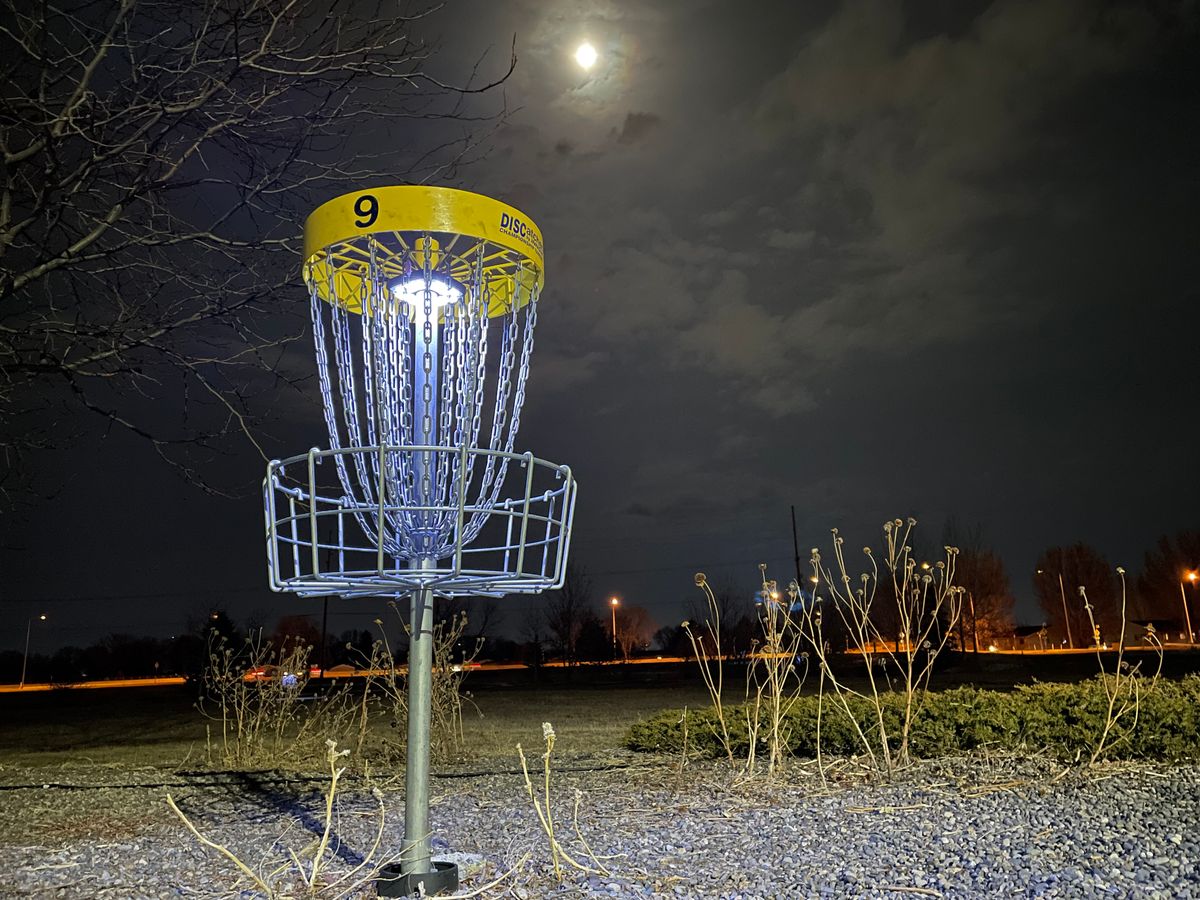 Glow league Hole 9 under a full moon