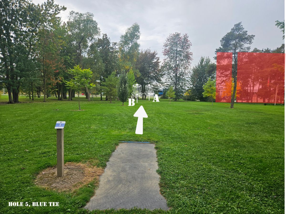 Hole 5 Blue Tee, Fence line to right OB