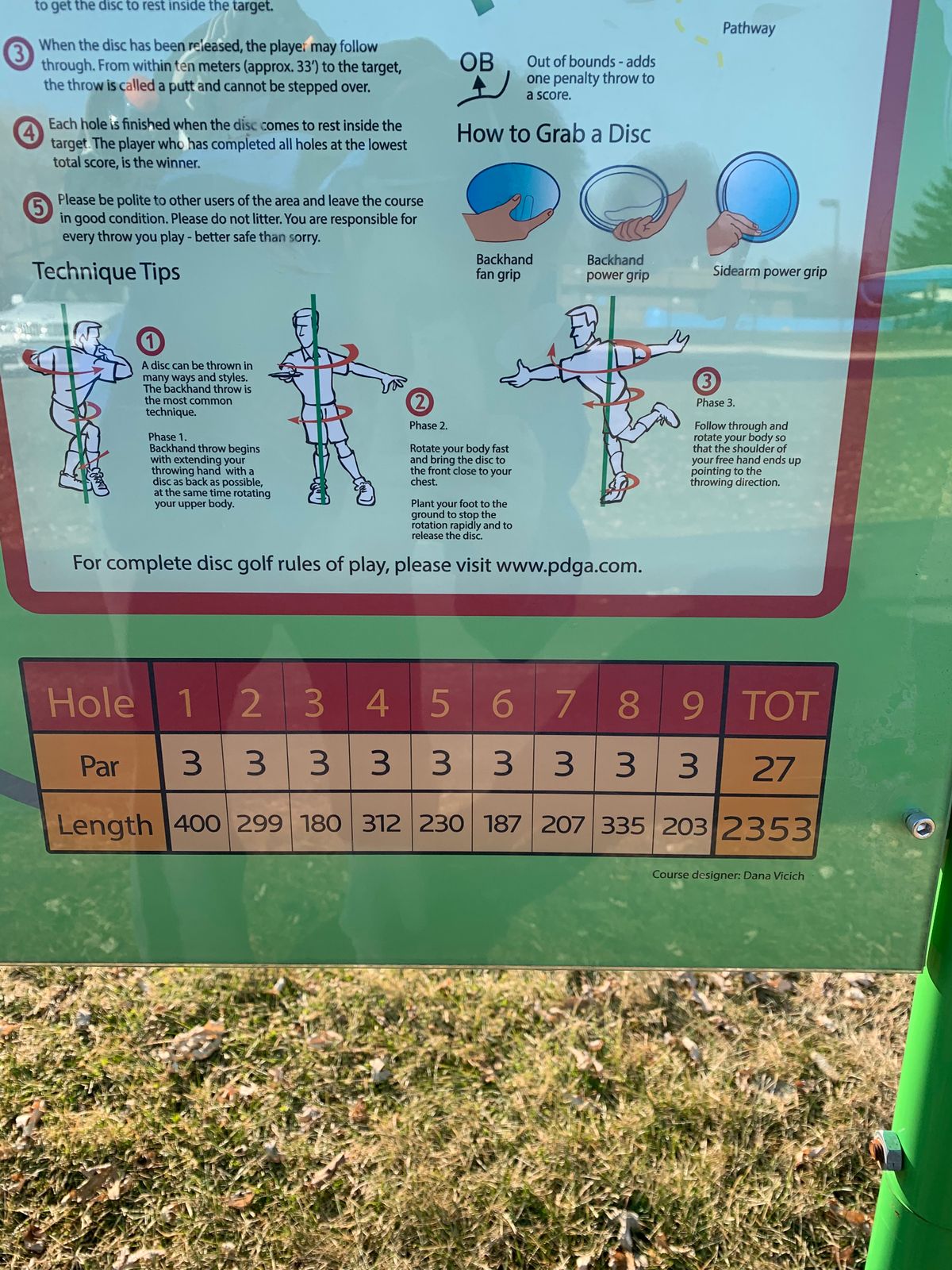 Nine holes par as per “DiscGolfPark”