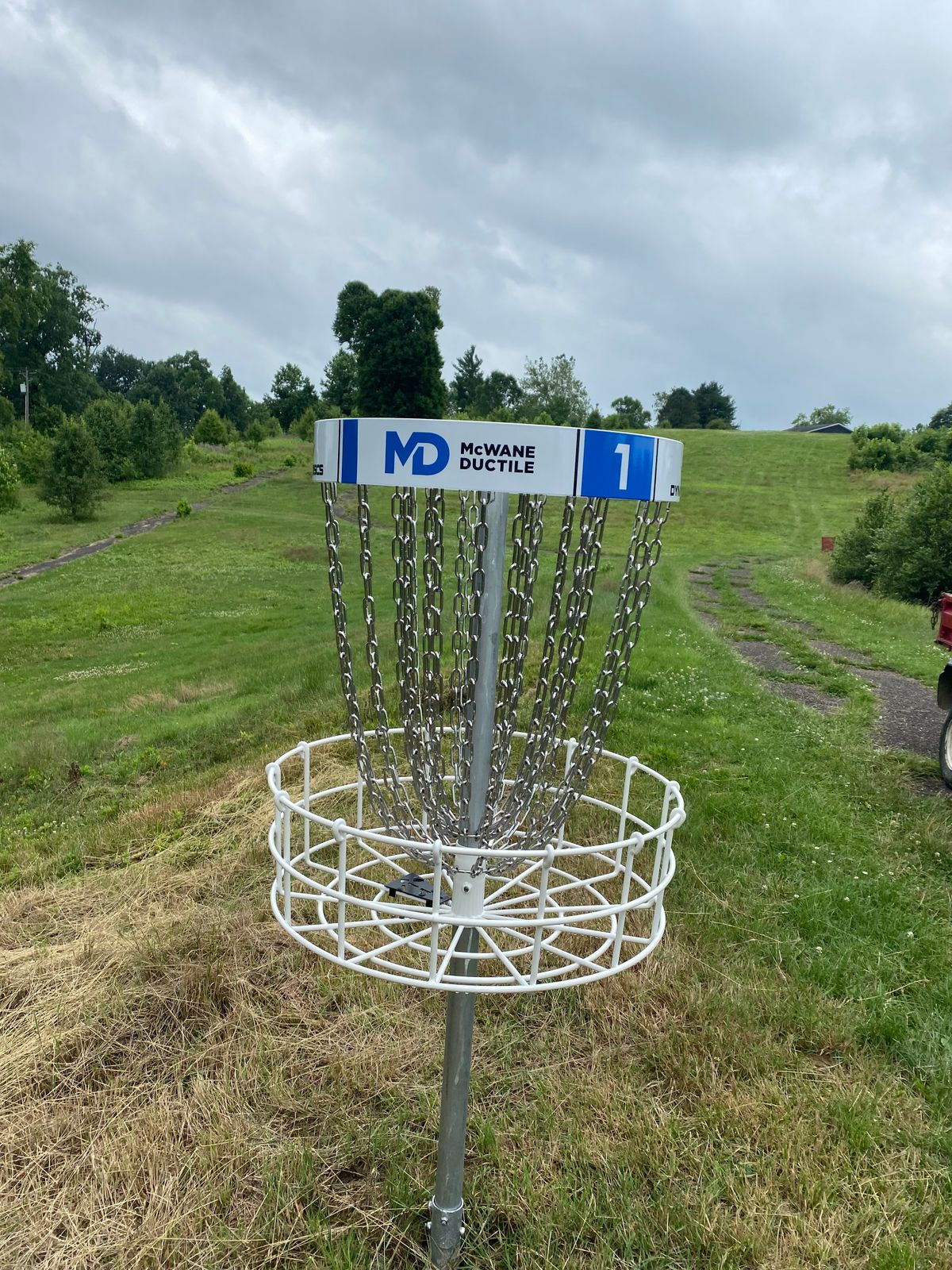 Behind basket, looking back up fairway
