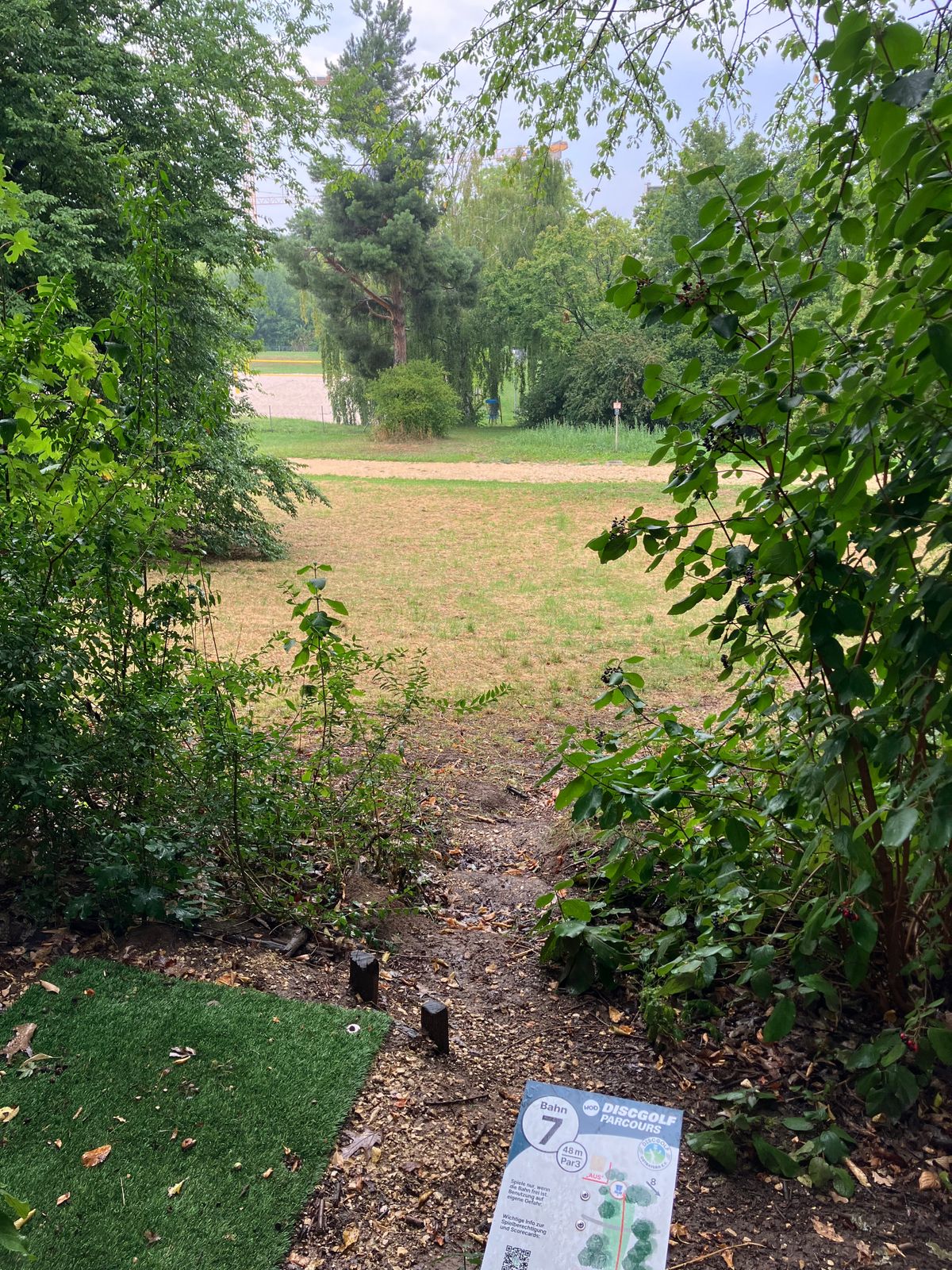 Hole 7. Refreshed teepad. Steep drop off behind the basket.