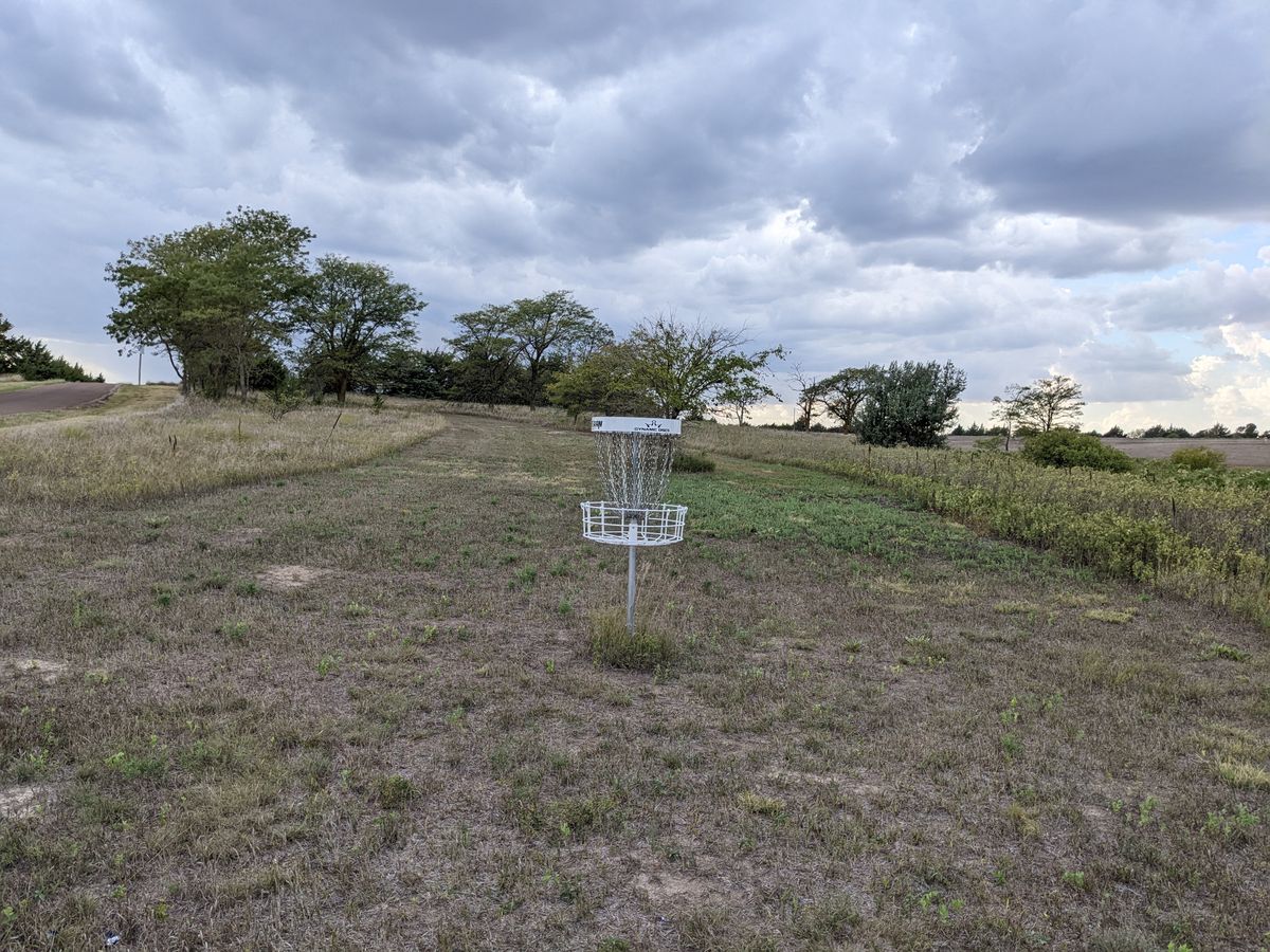 Hole 3 basket and fairway