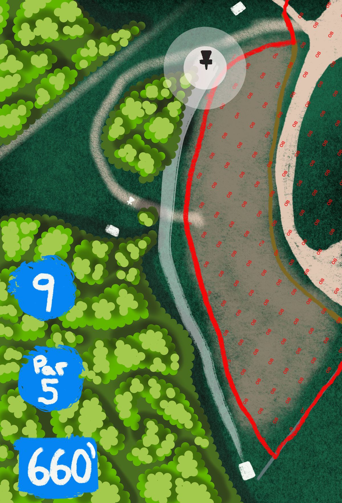 OB along right side indicated by tall grass