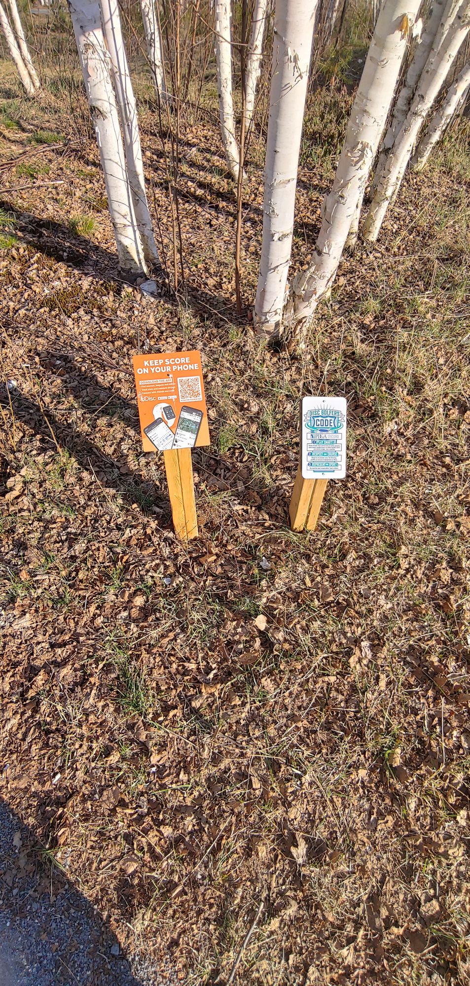 Hole 1 signs: udisc qr code and PDGA code