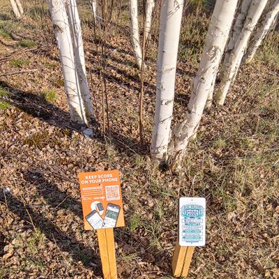 Hole 1 signs: udisc qr code and PDGA code