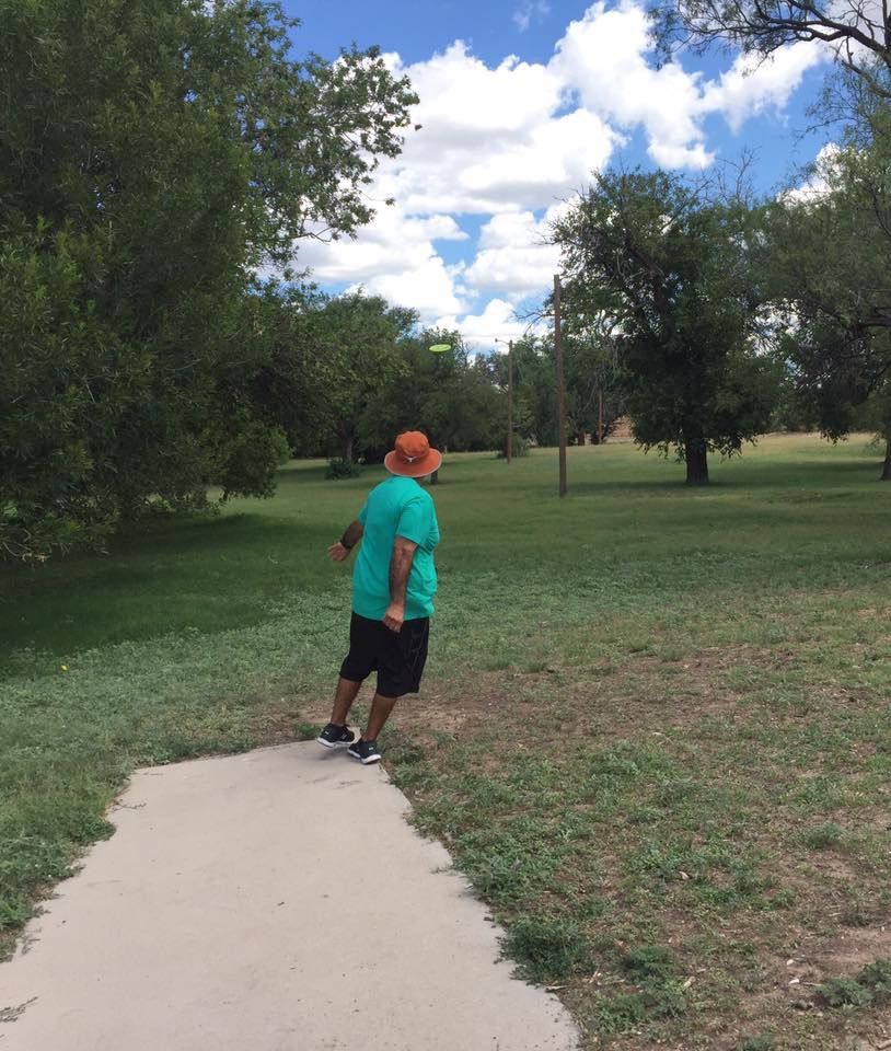 Hole 6. Dog leg left. RHBH or LHFH hyzer shot.