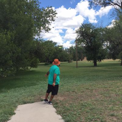 Hole 6. Dog leg left. RHBH or LHFH hyzer shot.