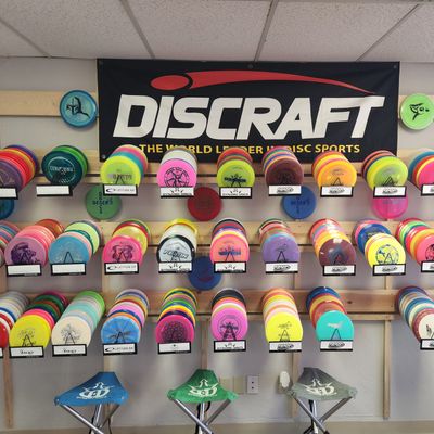 We carry Discraft, innova, MVP, Axiom, Dynamic, Prodigy, Discmania, Legacy, and Bohrium.