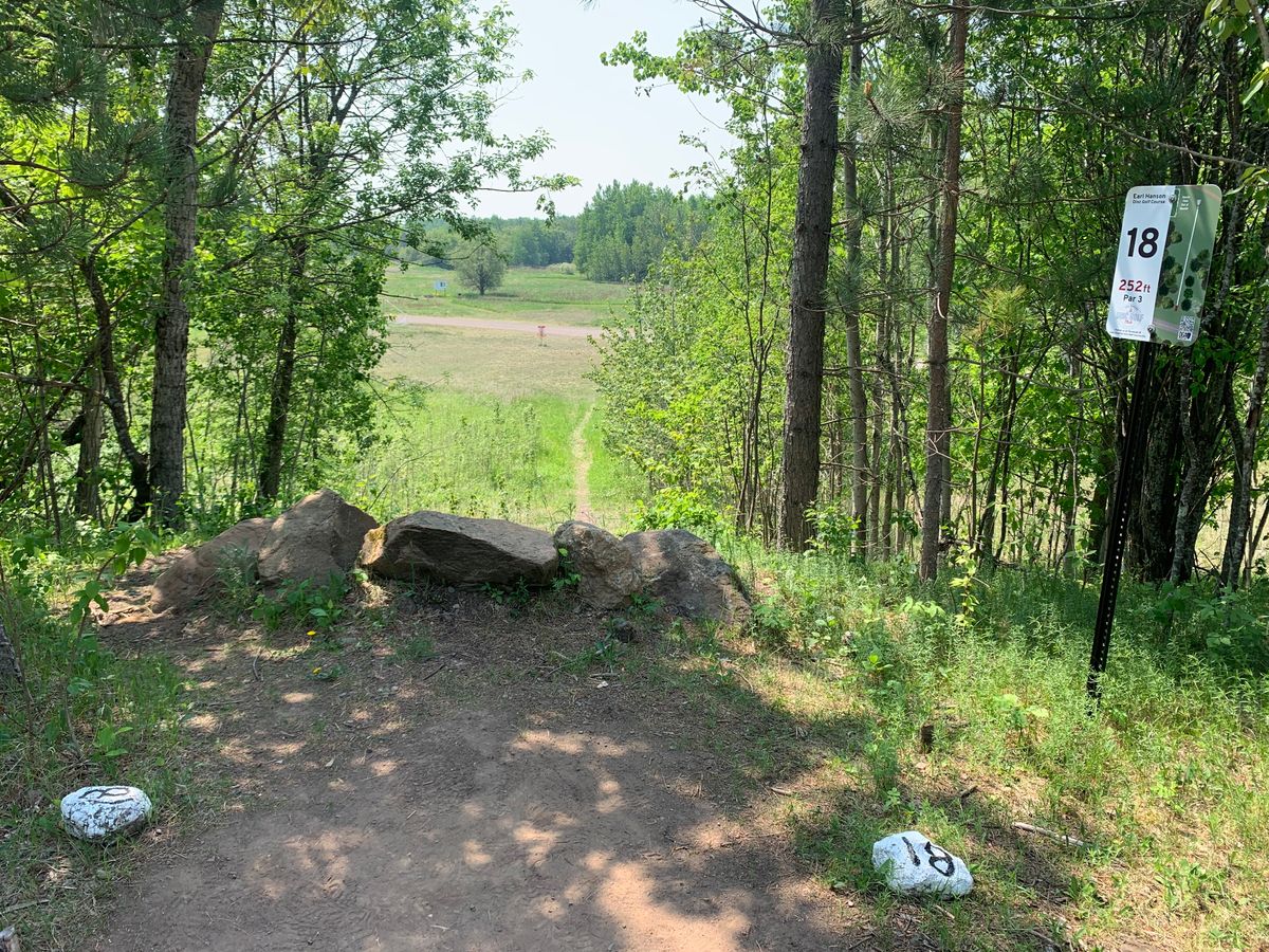 View from hole 18 teepad. Cool downhill hole to end the round.