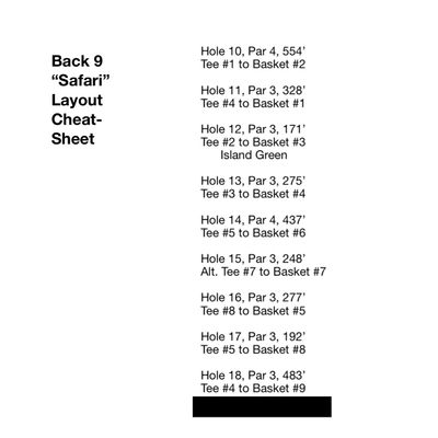 Cheat sheet for back 9 layout 1-20-23.
Update- hole 18 now par 4. 1-31-24