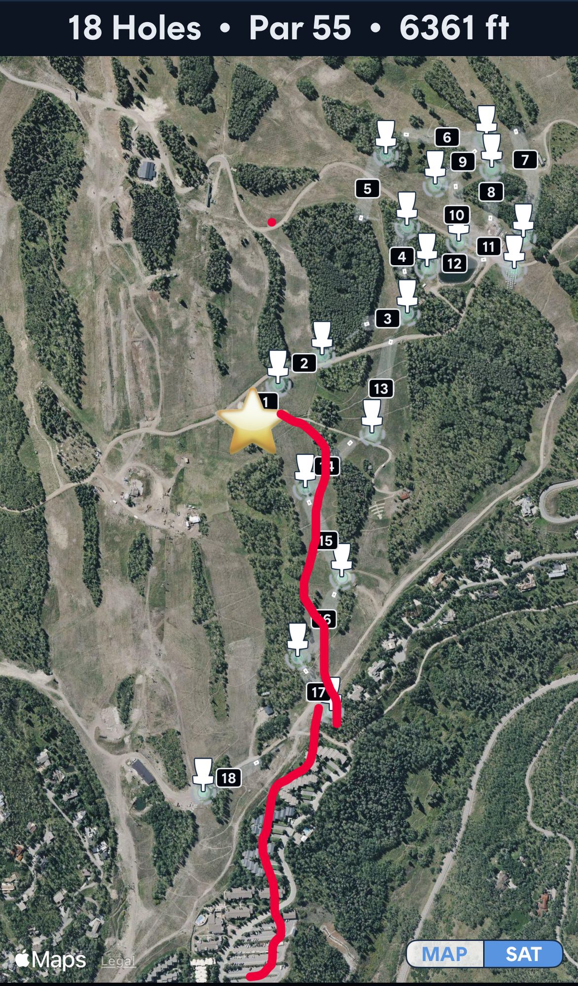 Map with recommended hiking route from lot 13