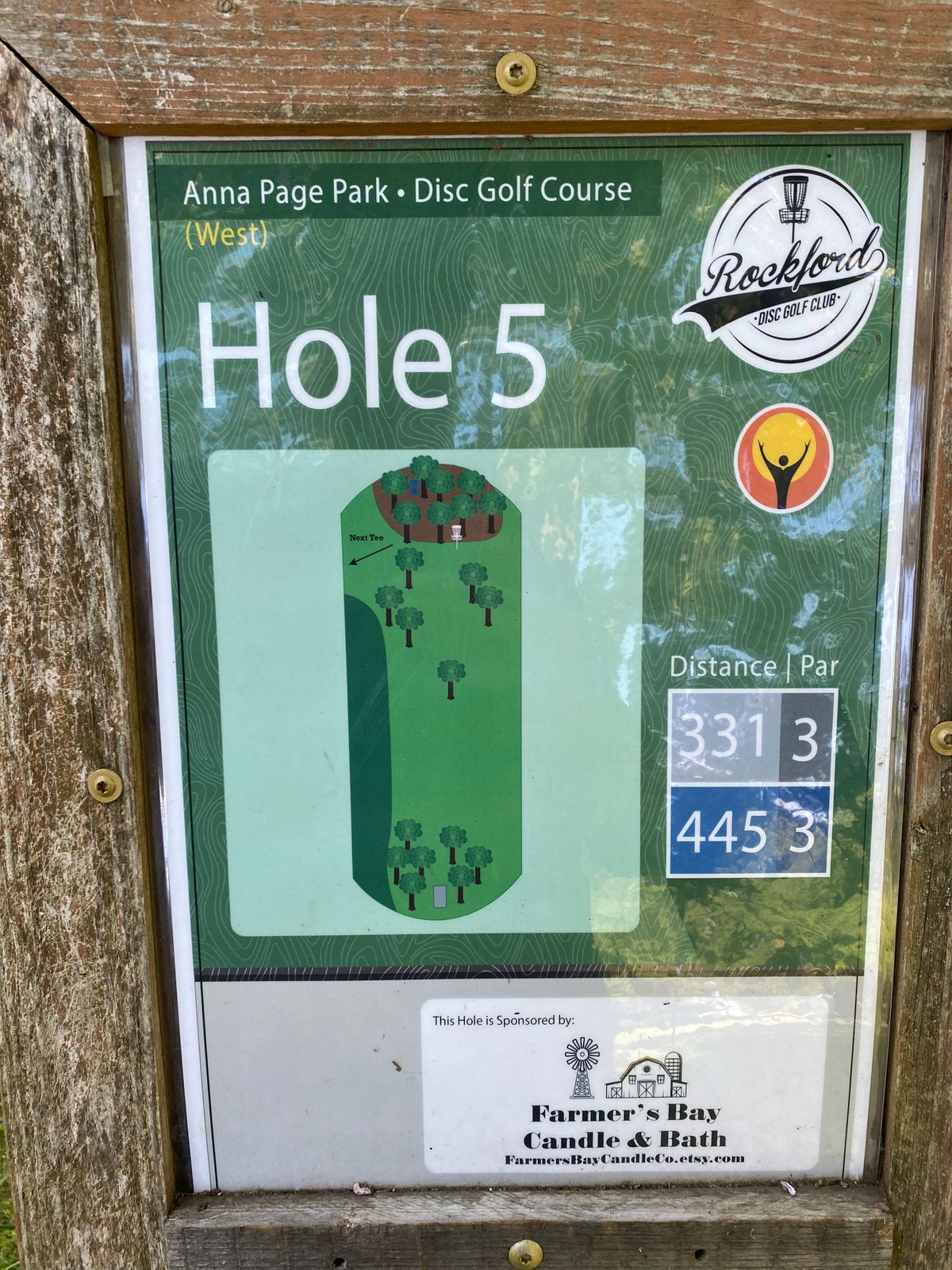 Hole 5 tee sign.