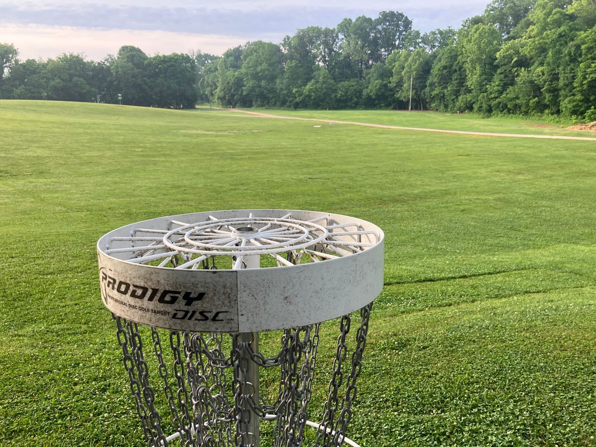 POV from Hole 1 basket looking at tee box.