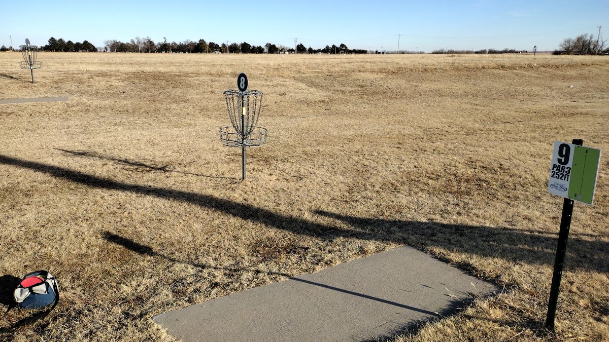 This shows how close the baskets are to other tee pads.  If a group is teeing off, they'd have a good chance of getting hit by another group