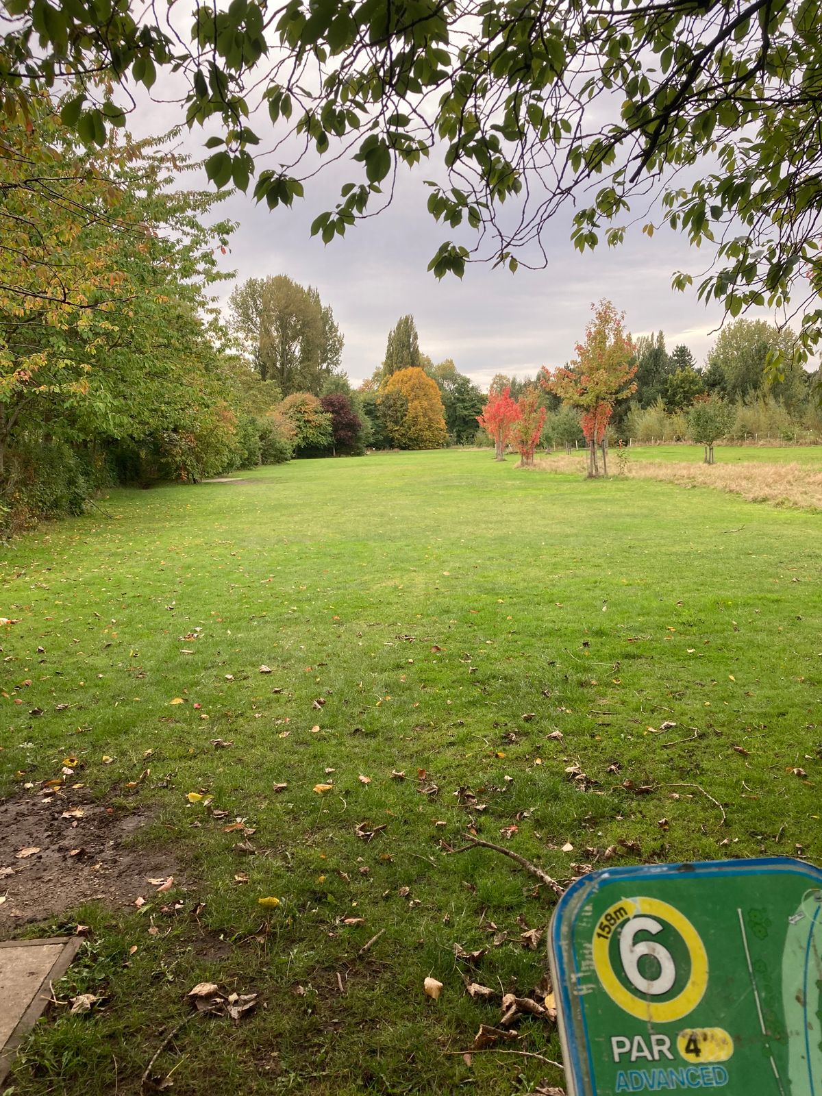 View down the 6th from the blue tee, a 160m par 4.  OB is in play on both sides. 