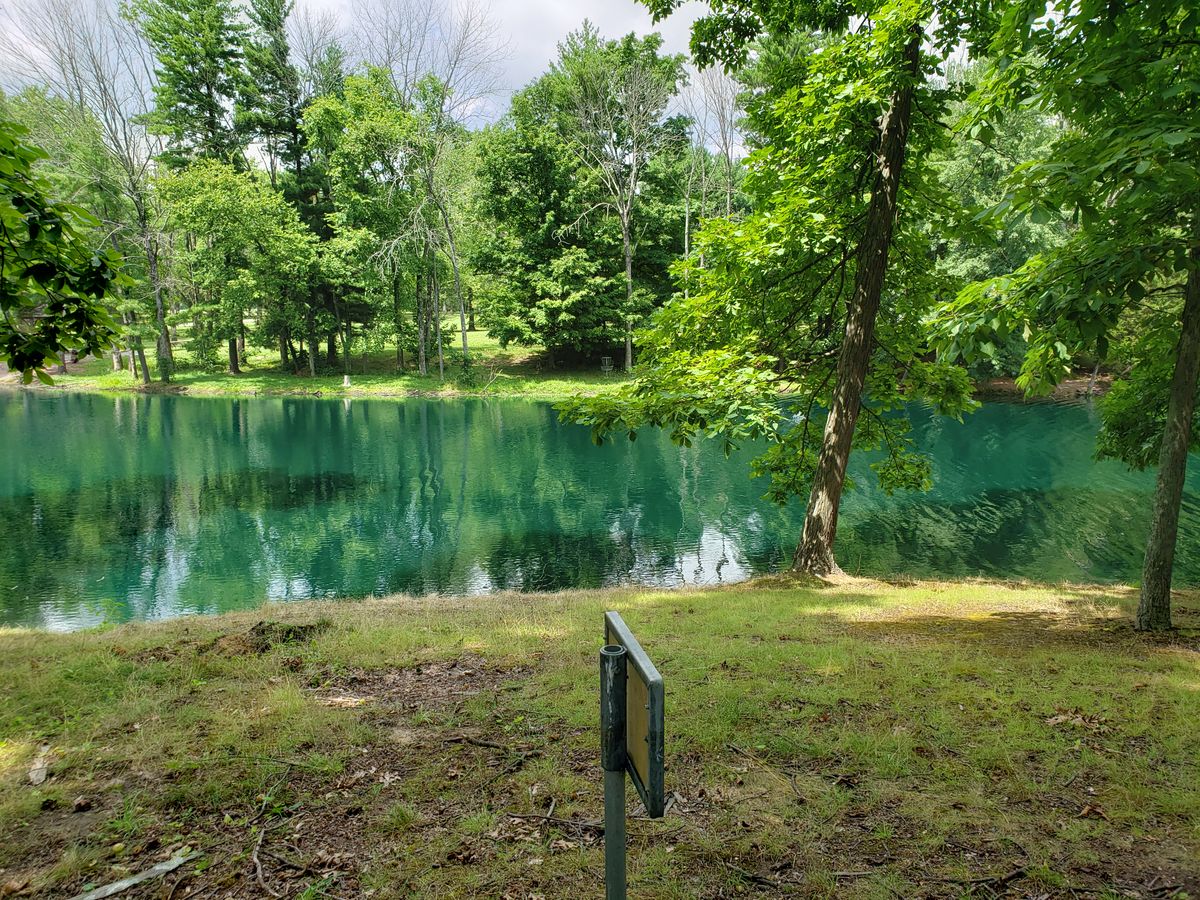 View of #7 Pro Basket directly across lake from this Directional Sign.