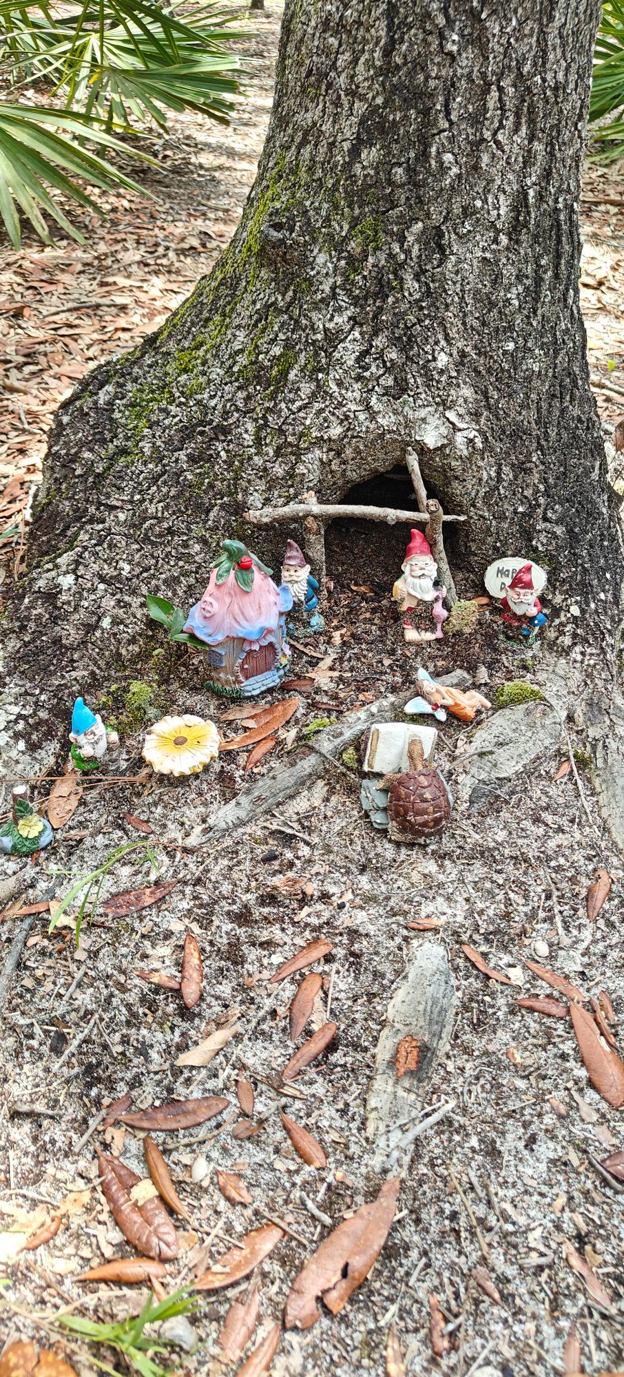 Fun Little Garden Gnome under tree on course.