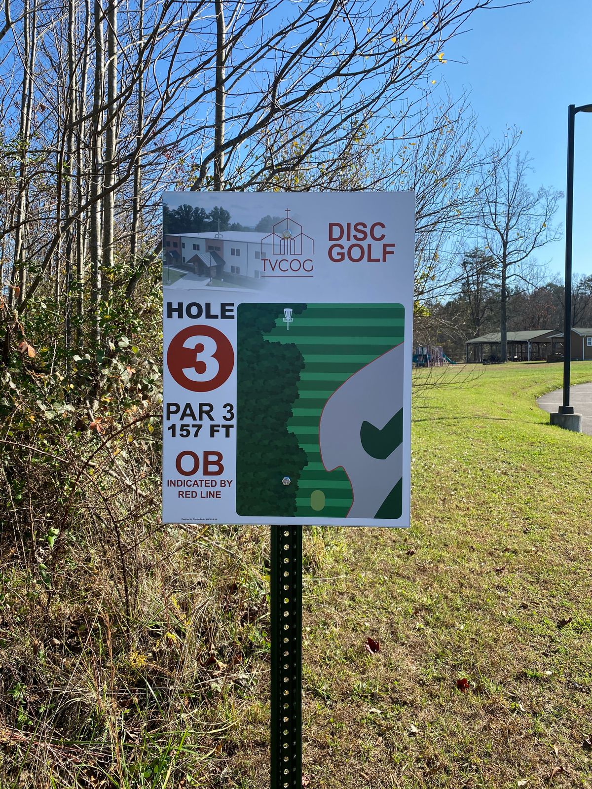 Hole 3 yardage sign