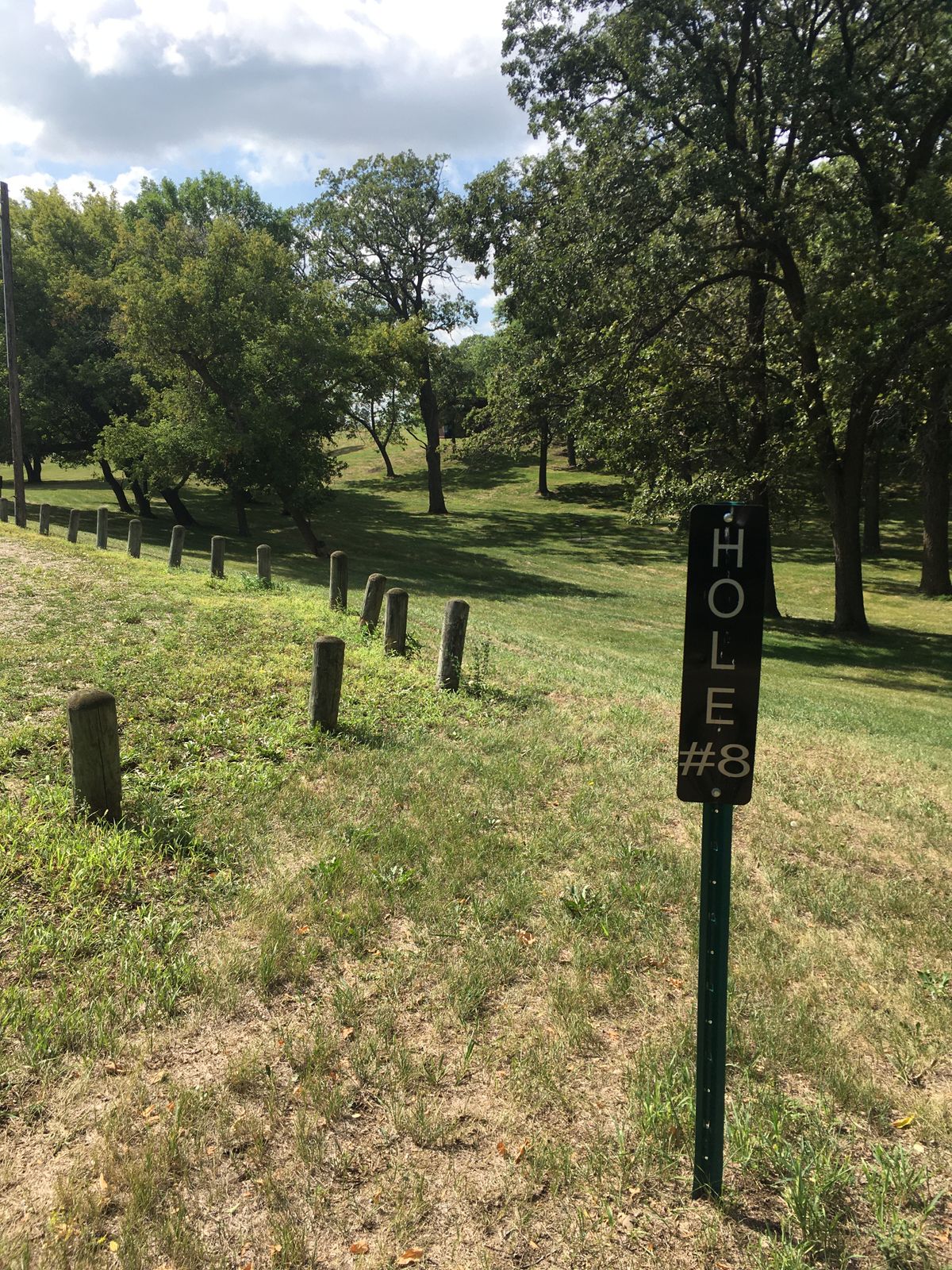 Hole 8 Long fairway with trees towards the restrooms