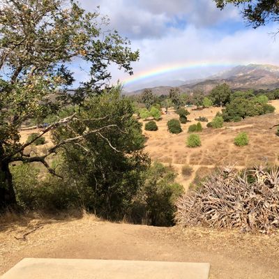Hole 1 tee downhill over a canyon