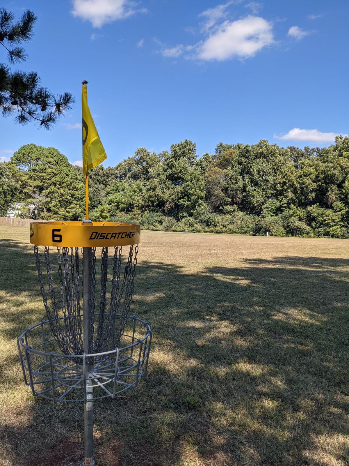 Hole six basket. All wide open, fairly short shots. Playground as well for the kids to entertain themselves.