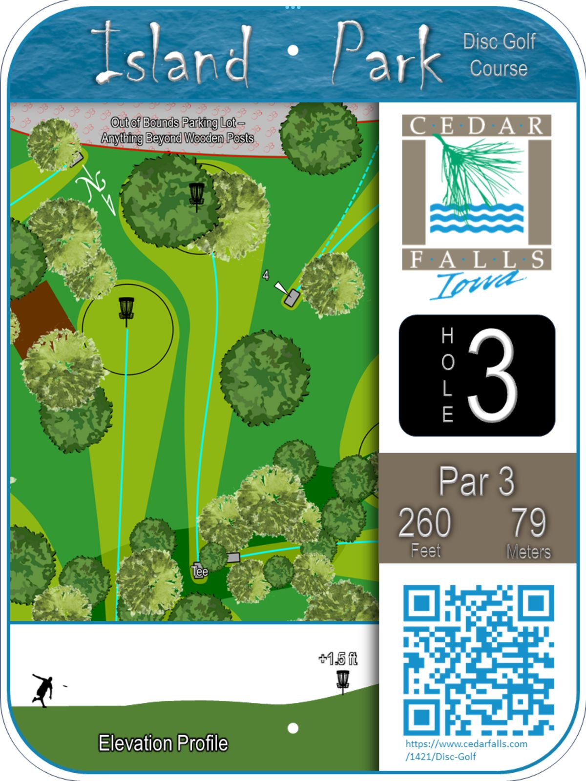 Hole 3 Tee Sign - Parking lot behind basket is OB.