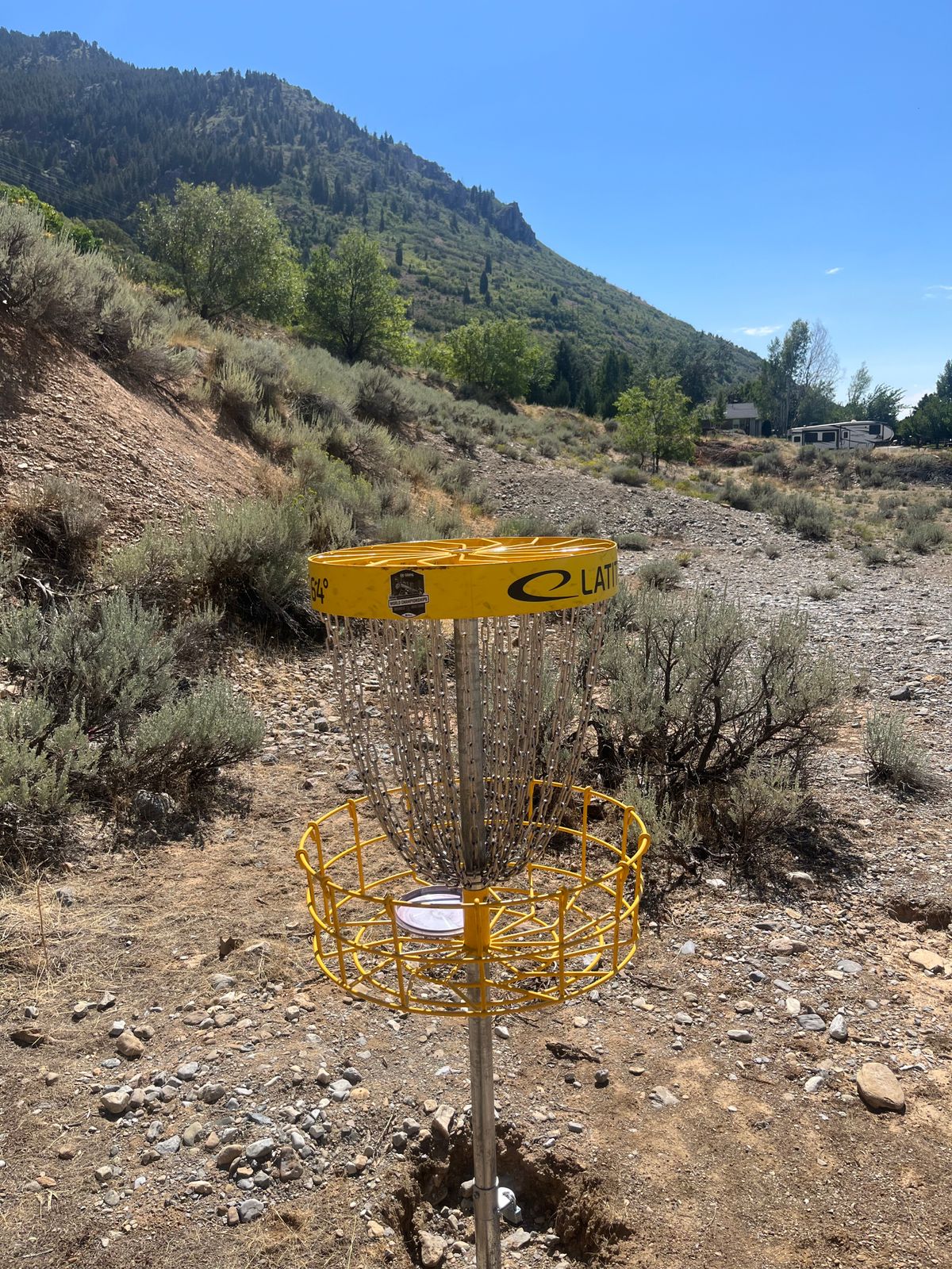 Hole 8 basket looking back that the tee