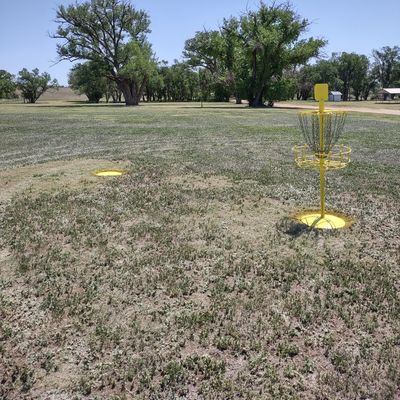 Hole #1 and #2 tee, looking east.  Tee markers are plow discs flat on the ground as you can see on the left.