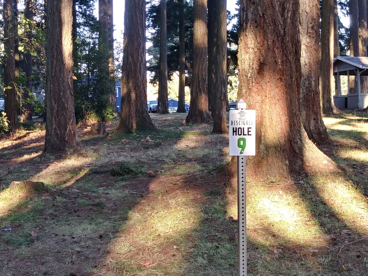 Hole 9. Basket near parking area.